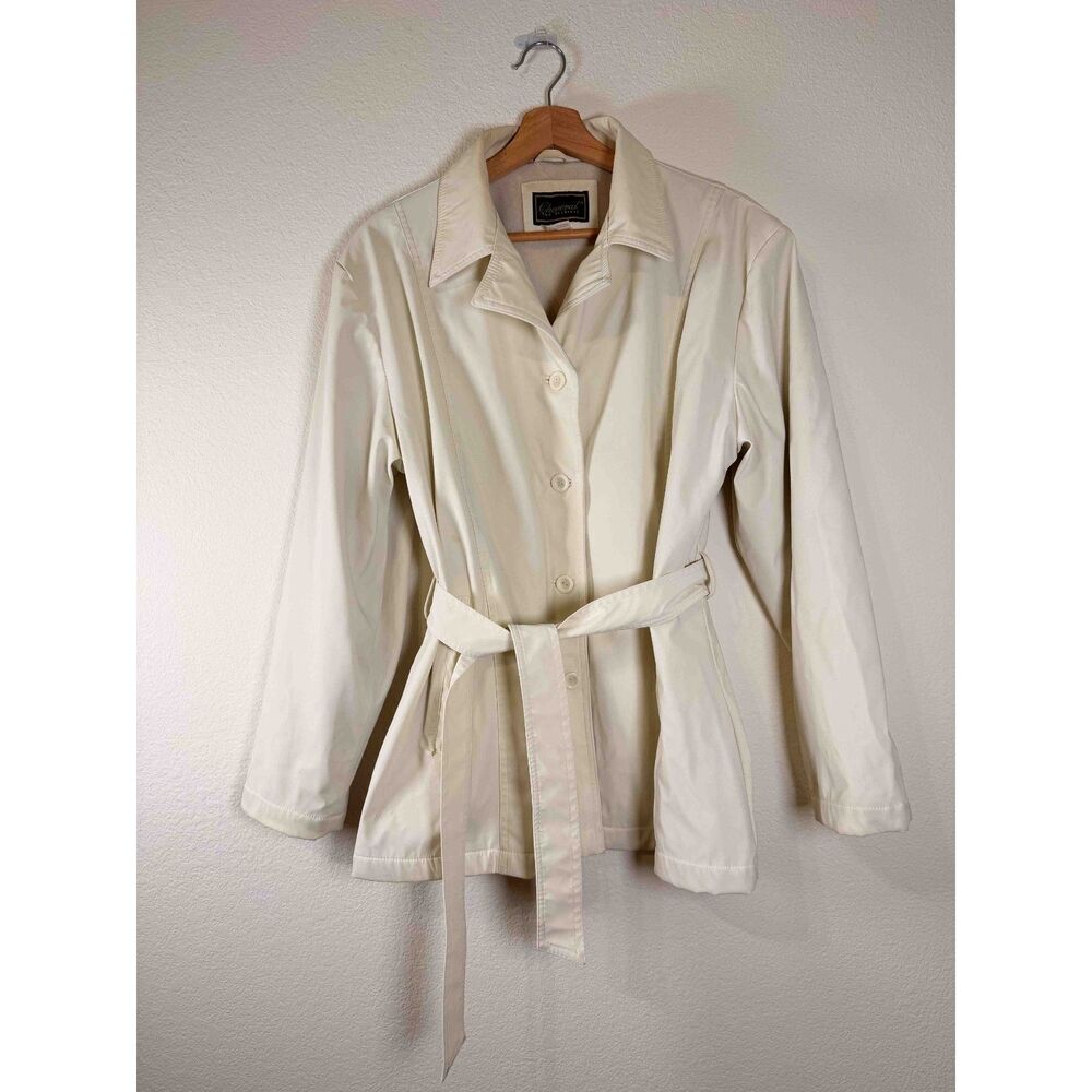 Cheneral Cream White Belted Fleece Lined Rain Trench Coat Utility Jacket XL